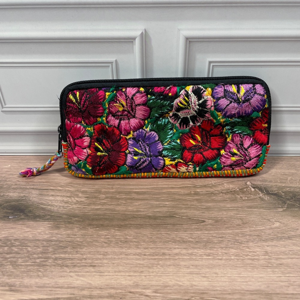 Guatemala Embroidered Floral Wallet Coin Clutch Pouch Purse Bag Cotton